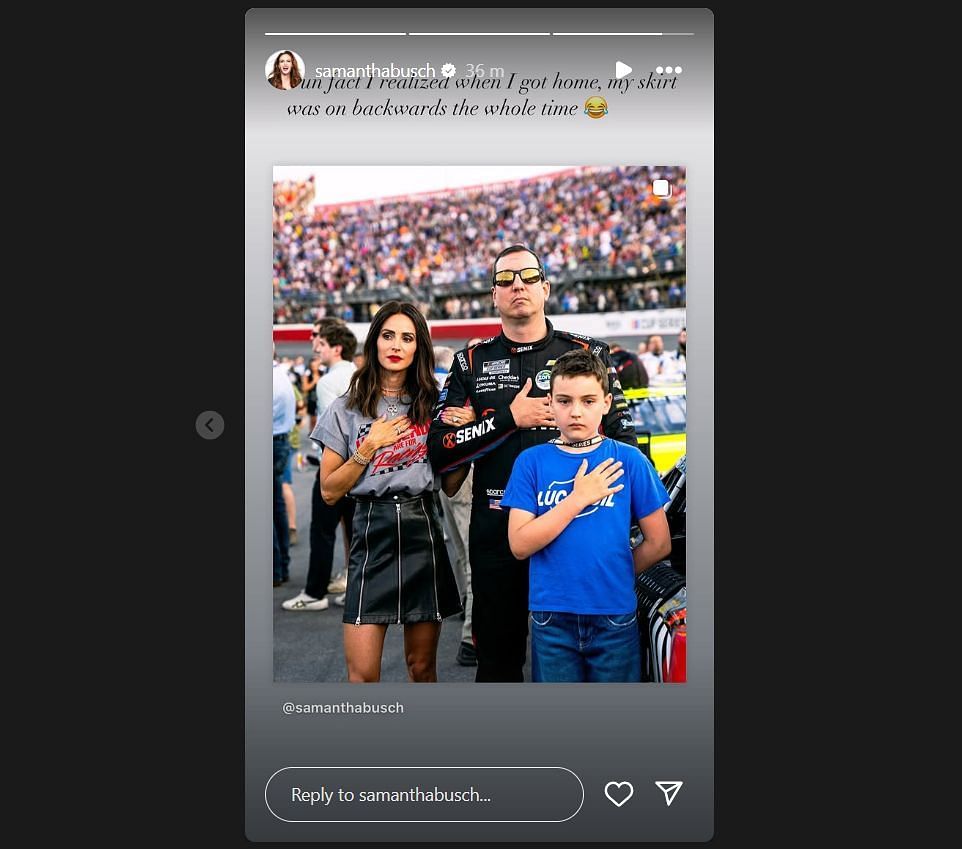Kyle Busch's wife, Samantha shared a funny moment from the All-Star Race weekend. Source: @samanthabusch (via Instagram)